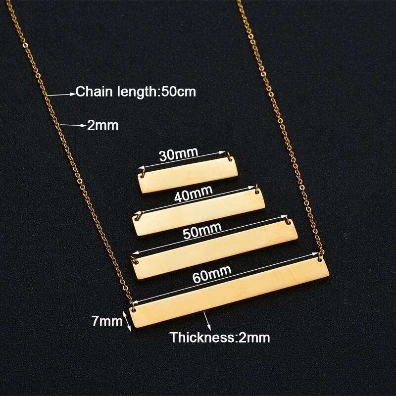 Goxijite Stainless Steel Engraving Square Bar Custom Name Pendant Necklace Gold 3 Colors Women Men Party Gift H260312