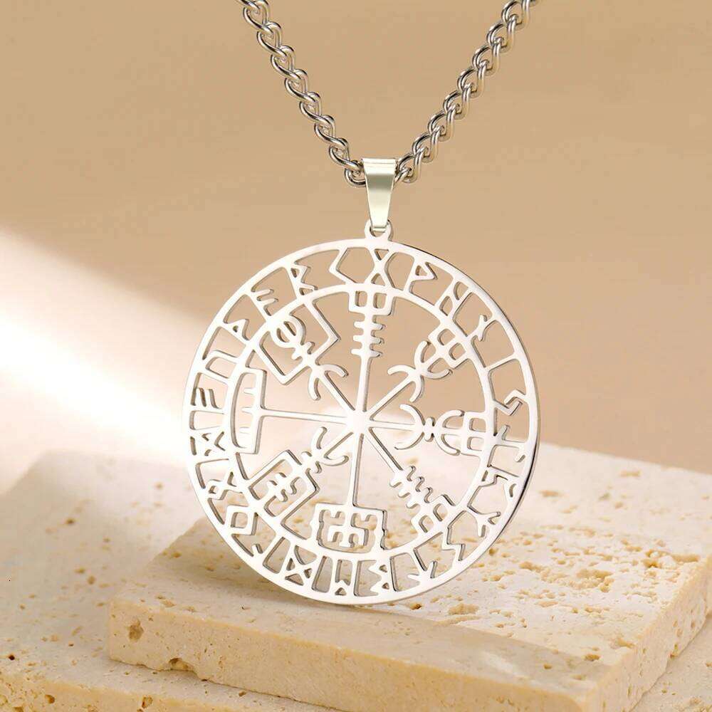 Dawapara Vegvisir Pendant Nordic Viking Runes Compass Necklace Protection Amulet Stainless Steel Jewelry H260312