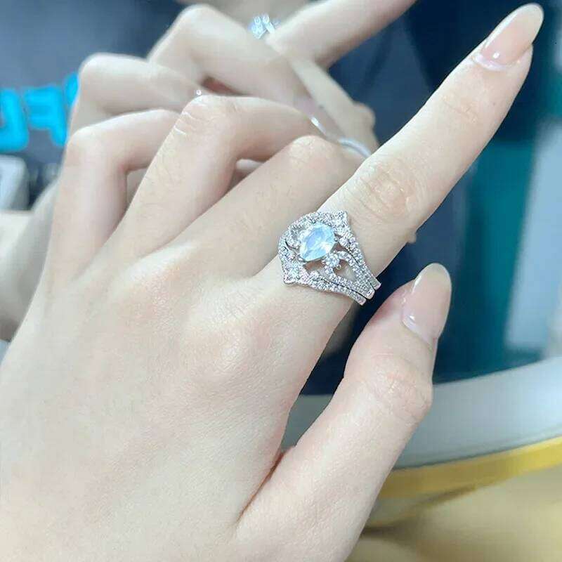 MDL Moissanite Style.Vintage 3.0 Ct Opal Set Gold Plated Removable Moonstone Personalised Lace Full Diamond Ring H260312