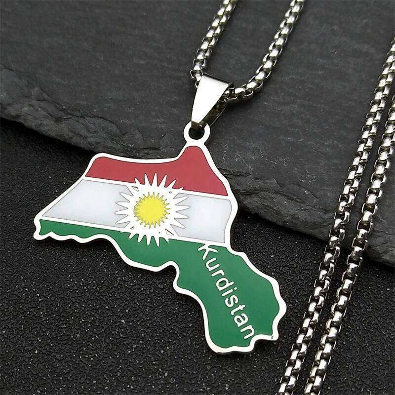 Kurdistan Region for Women Men Chains Stainless Steel Kurdish Flag Map Pendants Necklace Jewelry Collar N6212S01 H260312