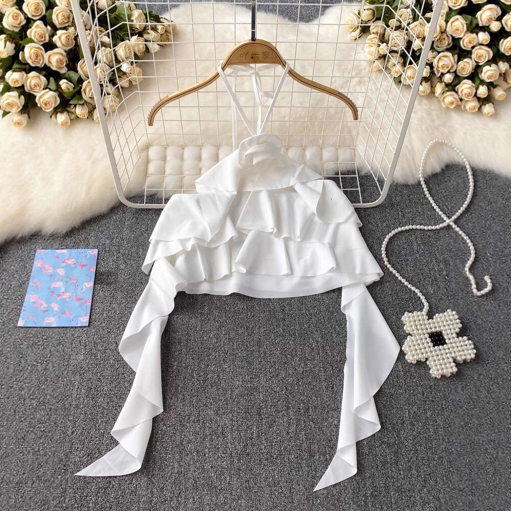 Designer pure desire 3D flower backless collar women's vest summer fashion with ruffled edges super fairy like