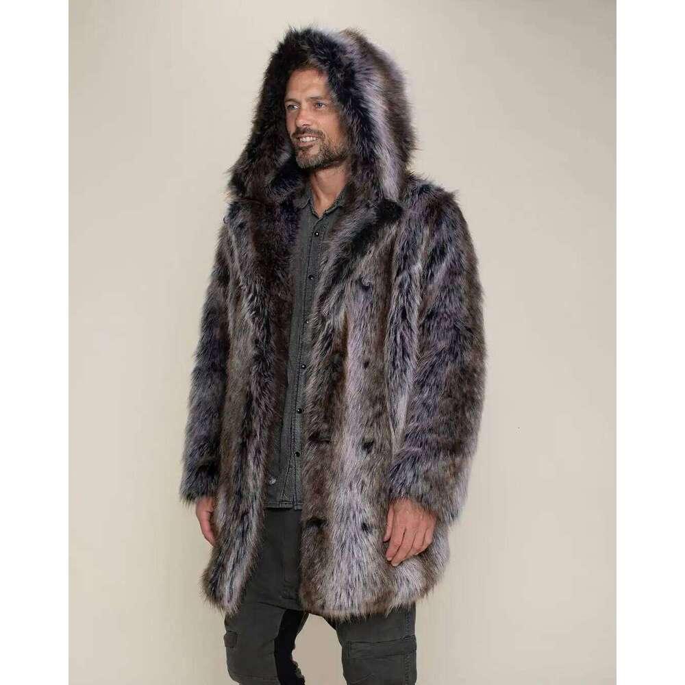 Hot Selling Men's Thick Hooded Personality Winter Mid-Length High Quality Faux Fur Coat Z260313