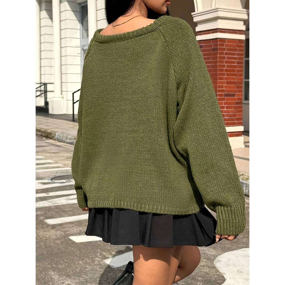 Solid Color Knitted Pullover Autumn and Winter Round Neck Casual Loose Versatile Top for Women Z260313