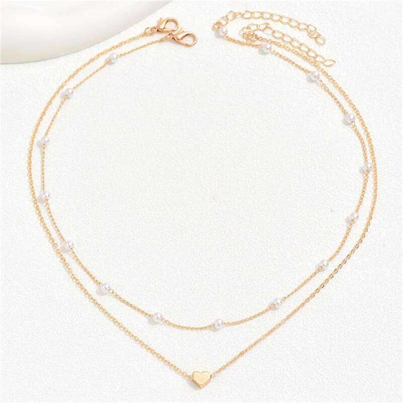 Vintage Pearl Choker Necklaces for Women Fashion Double layer Chain Small Heart Pendant Necklace Jewelry Gift Wholesale H260312