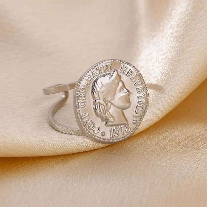 Stainless Steel Round Portrait Open Rings For Women Gold Color Adjustable Wedding Aesthetic Ring Party Fashion Jewerly Gift BFF H260312