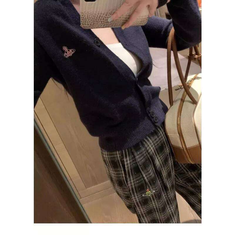 Three-dimensional Embroidery Contrasting Color Knitted Cardigan Women's Mid-length Sweater Jacket Top Z260314