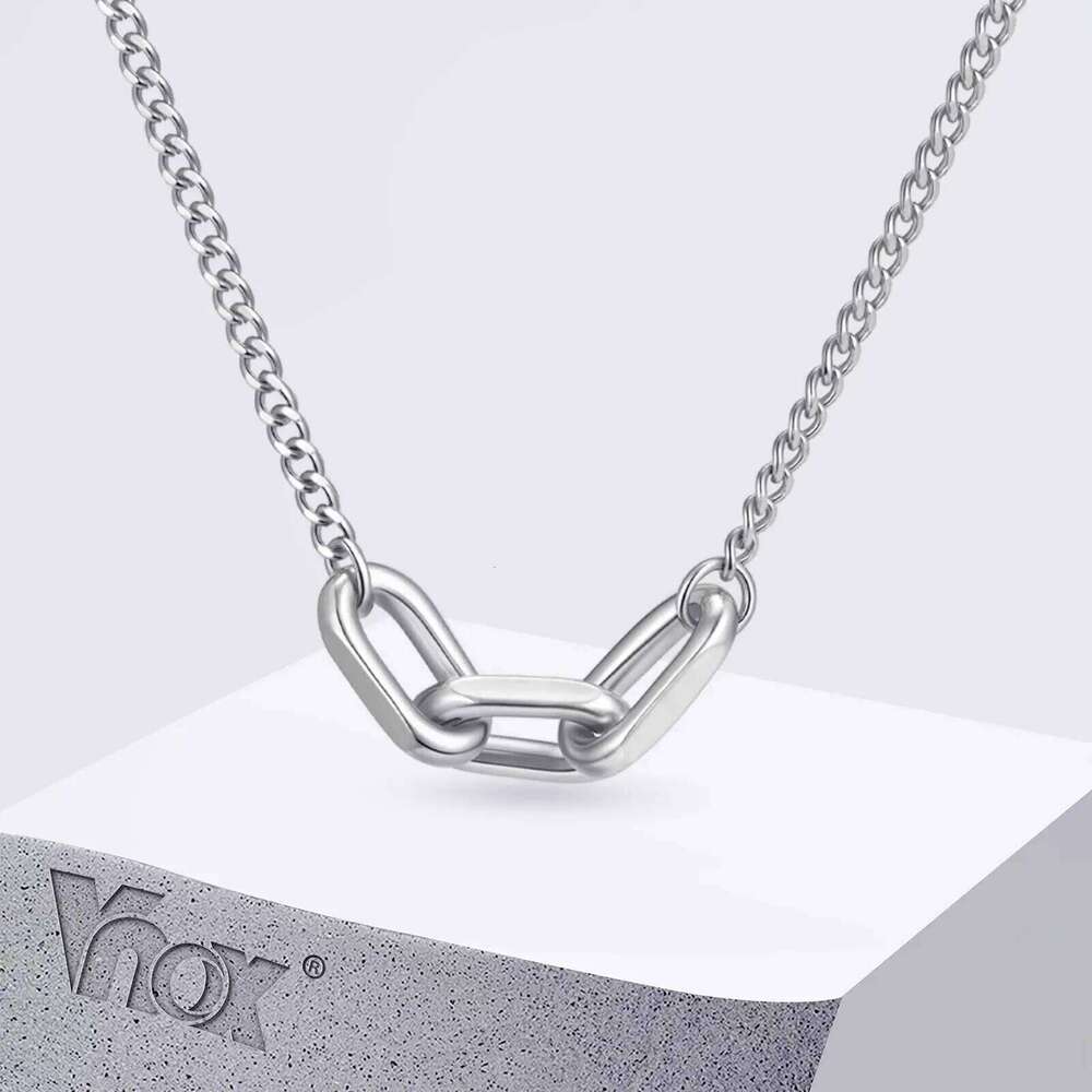 Vnox Punk Style Link Chain Necklace for Men, Adjustable 50+5cm Necklace, Silver Color Metal Links Collar Minimalist Jewelry Gift H260312