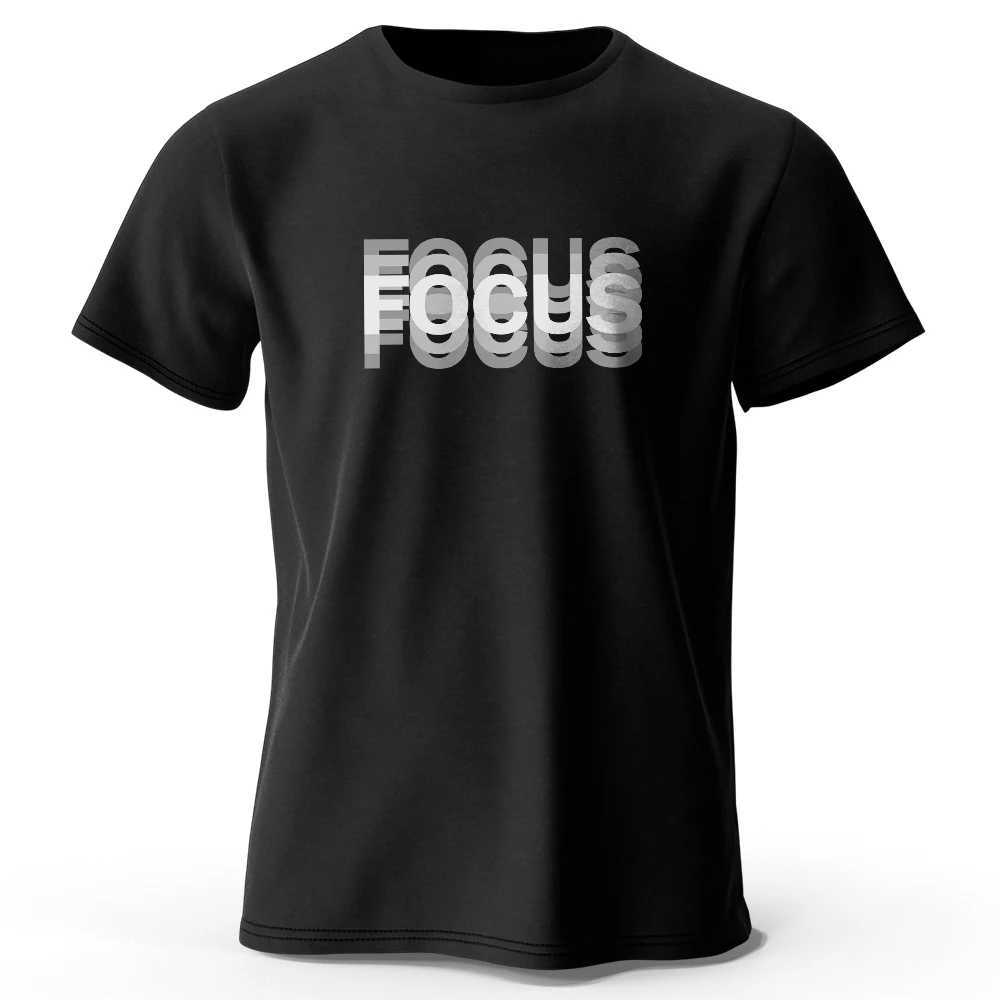 Focus Letter Minimalist Style 100 Cotton T-Shirt Lightweight Round Neck Short Sleeve Tee Perfect for Men Women D260313