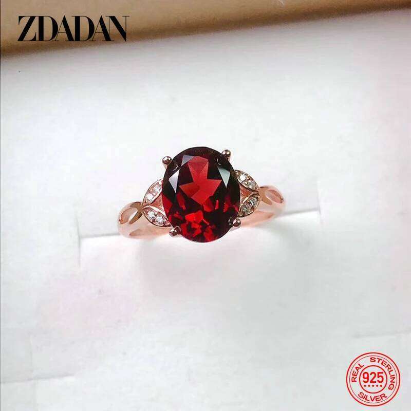 ZDADAN 925 Sterling Silver Adjustable Ruby Ring For Women Fashion Jewelry Gifts H260312