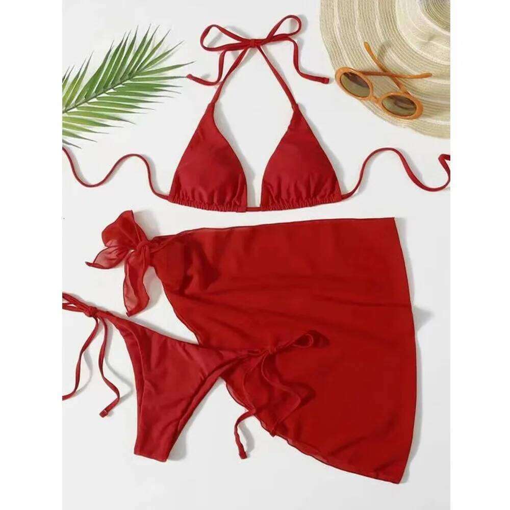 New Neon Yellow 3 Pieces Set Swimsuit Women Thong Swimwear Sexy Micro Bikini With Sarong Skirts Beach Wear Bathing Suit Swim Y260303