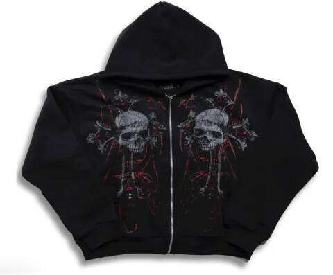 Y2K Hip Hop Hoodie Gothic American Skull Print Zipper Sports Long Sleeve Men's and Women's Retro Fashion Street Casual Jacket Z260315