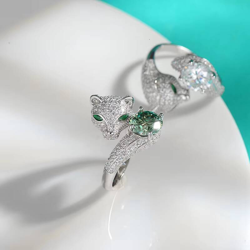 Hip Hop Trendy Leopard Head Full Diamond Moissanite VVS Brilliant Cut S925 Silver Adjustable Rings for Women with Gra