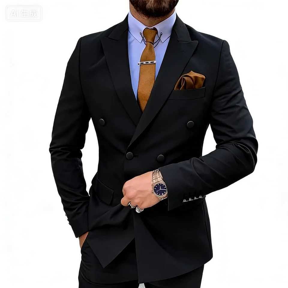 Slim Fit Formal Business Tuxedo for Men Checkered 2-Piece Set Groomsmen Wedding Dress Suit Jacket Vest Pants M260313