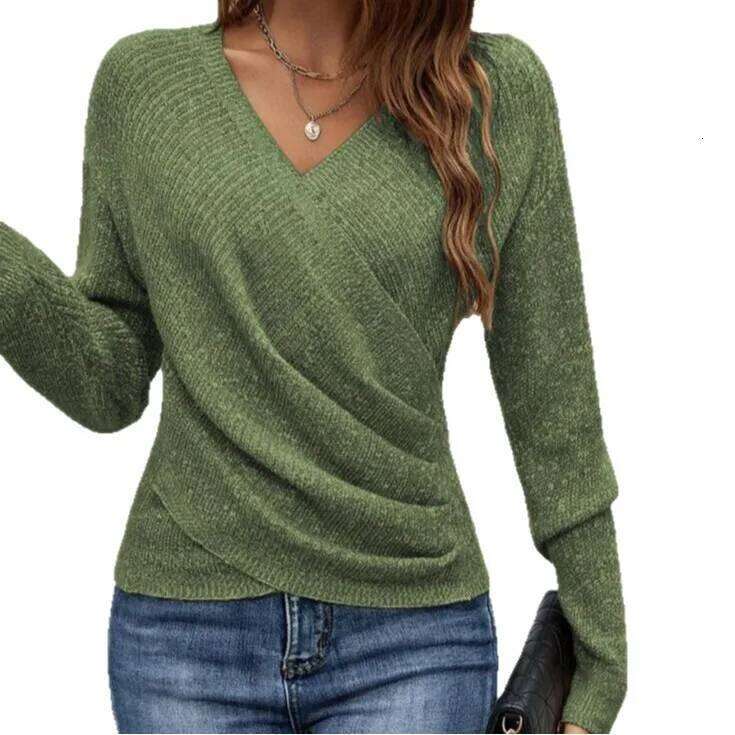 Ropas De Mujeres Knitwears Klamotten Damen V-neck Versatile Long-sleeved Solid Color 2025 Women's Cross Knitted Pullover Sweater Z260313
