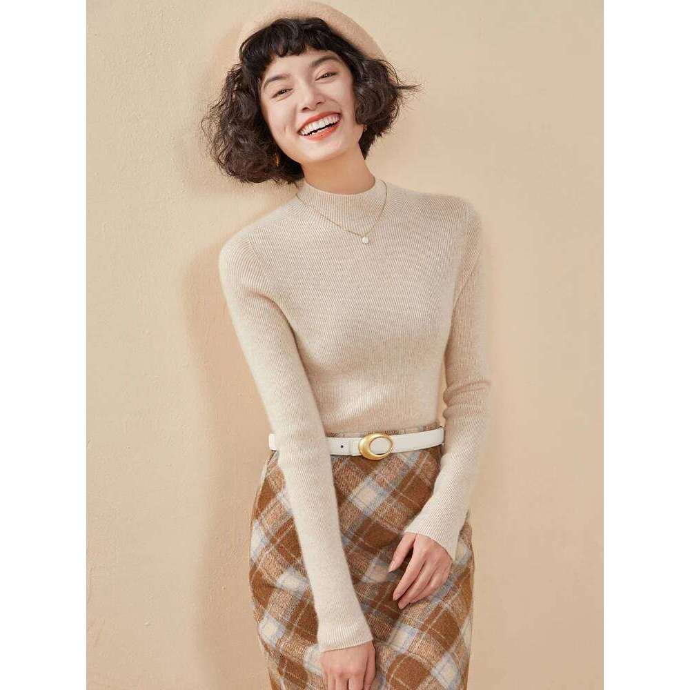 ADDONEE Women's 100% Sweater Mock Necl Long Sleeve Slim Basic Pullover Autumn Winter Soft Warm Cashmere Knitwear Tops Z260313