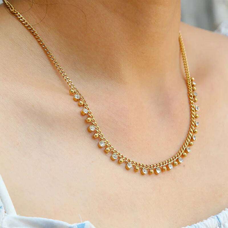 14K Gold Plated New Ball Bead Pendant Tassel Necklace Women Stainless Steel Zircon Clavicle Chain Wedding Jewelry Gifts H260312