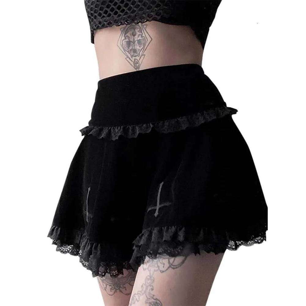 Women's Gothic Mini High Waist Lace Ruffle Pleated Summer Fall Casual Short Skirts Streetwear Z260314