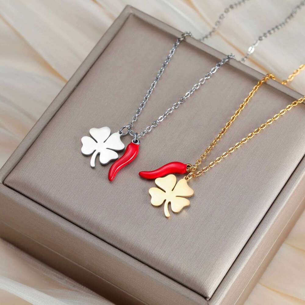 Red Italian Horn Cr Necklace Stainless Steel Gold Color Necklaces Good Luck Protection Jewelry Gift for Women H260312
