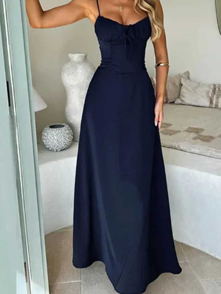 V-neck Sleeveless Camisole Solid Color Lace Up Womens Dress Fashionable Street Vacation Elegant Style Summer DressesT260314