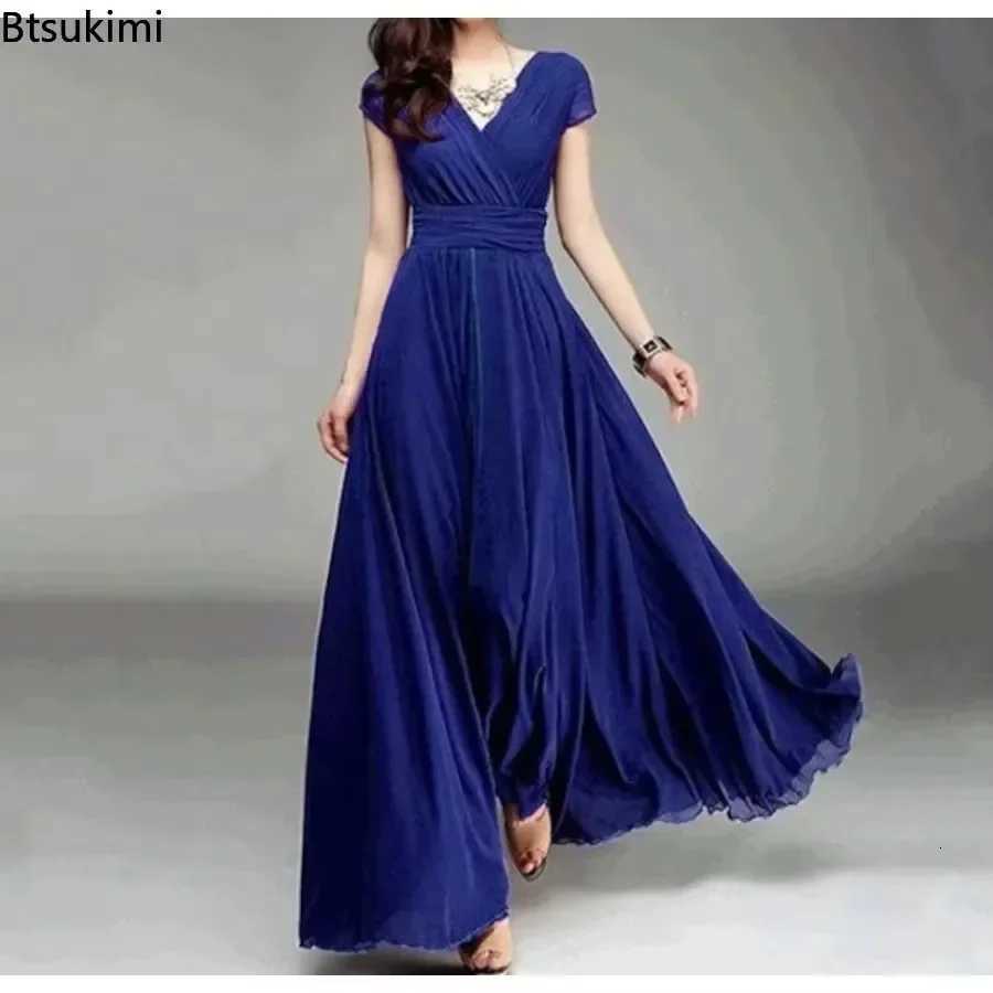 2026 Womens V Neck Short Sleeve Evening Party Dress Temperament Solid Colour Long Cocktail Chiffon High Waist Summer DressesT260316