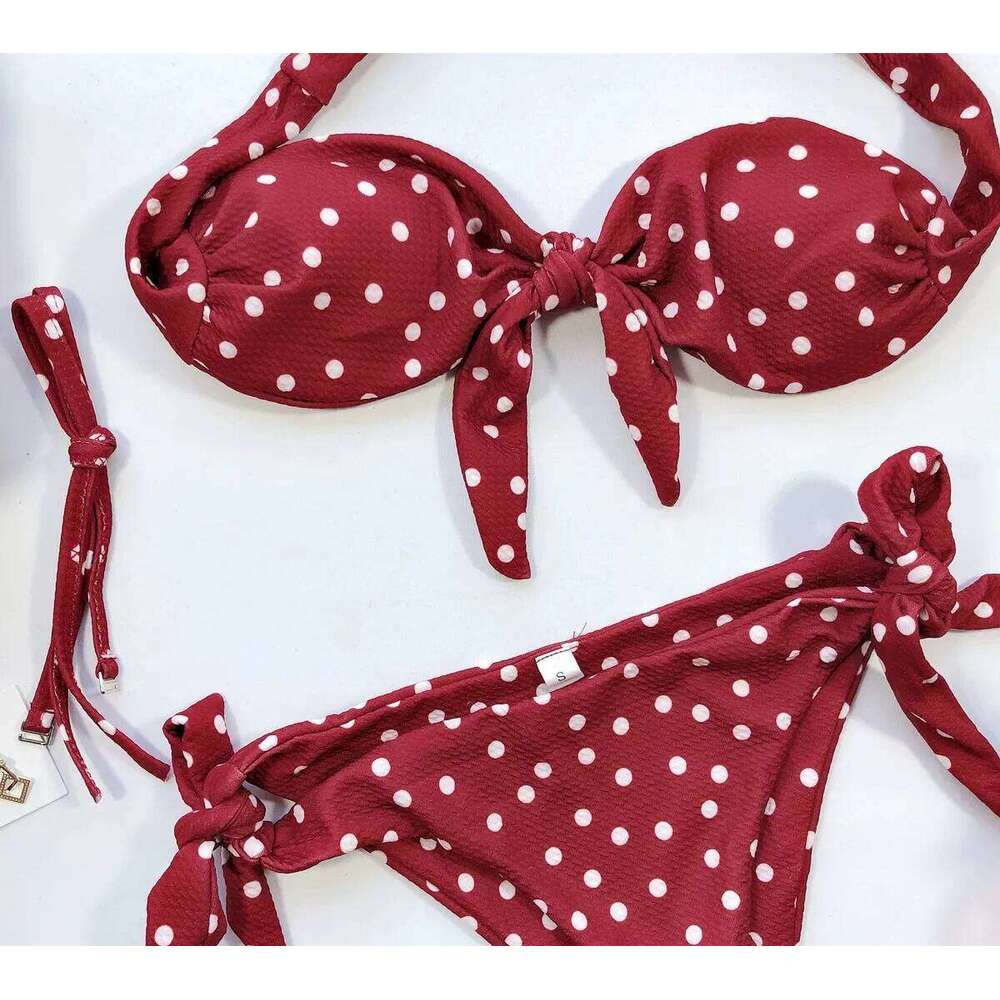 2023 Women's Swimsuit Sizzler Dot Print Sexy Bikini Split High Waist Swimwear Brazil Bathing Suit Y260303