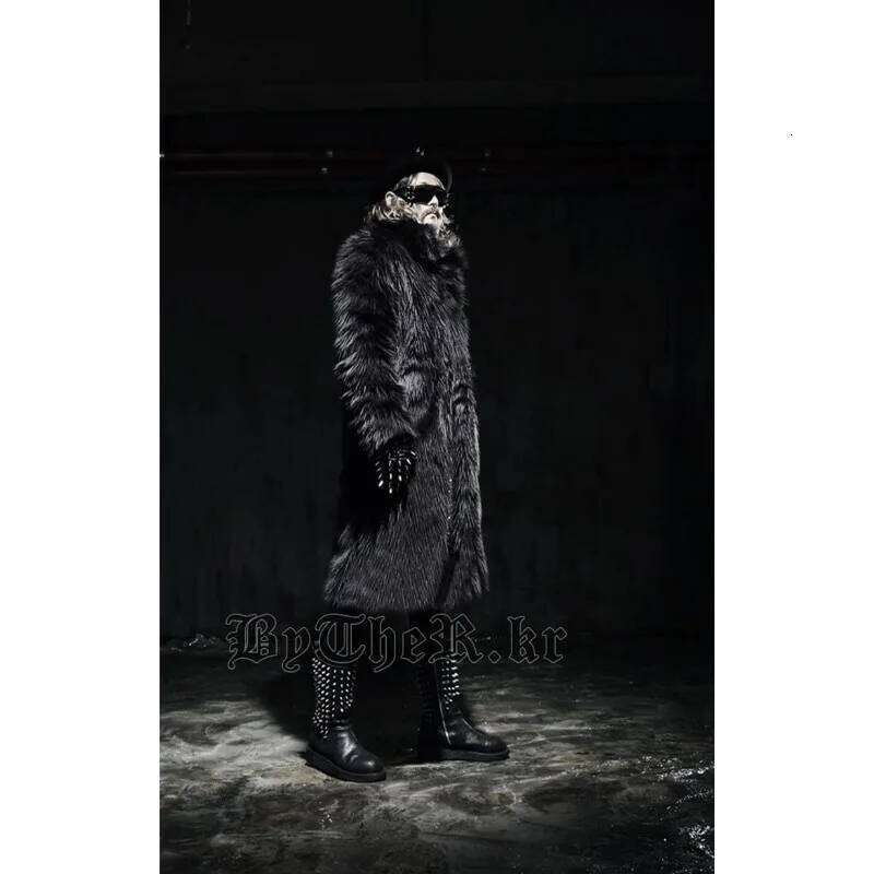 Imitation Coatslong Trench Men's Black and White Color Matching Coat Outwear Faux Steampunk Fur Jackets Coats Z260313