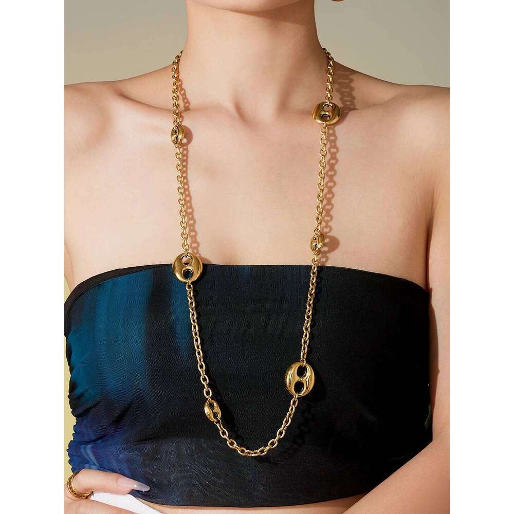 Nivora Chunky Pig Nose Ring Sweater Chain Necklaces for Women Stainless Steel 18K PVD Gold Plated Collar Choker Jewelry Gifts H260312