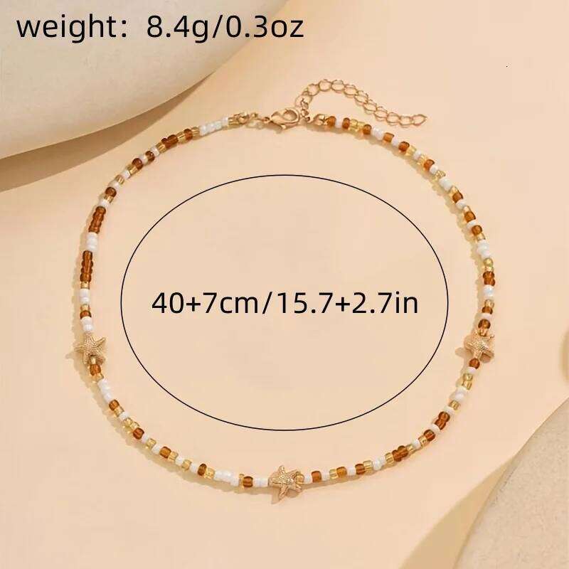 Bohemian Starfish Glass Rice Beads Colar Colares Choker Necklaces Joyas De Mujer Summer Ocean Vacation H260312