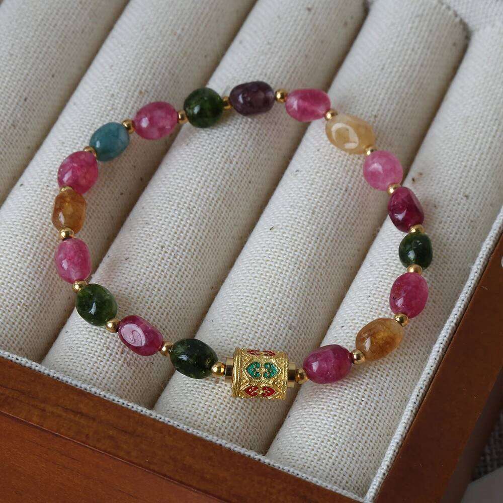 Bohemian Jewelry Natural tourmaline handmade beads Necklace Stainless Steel Tibet Adorned Pendant for Party Gift H260312