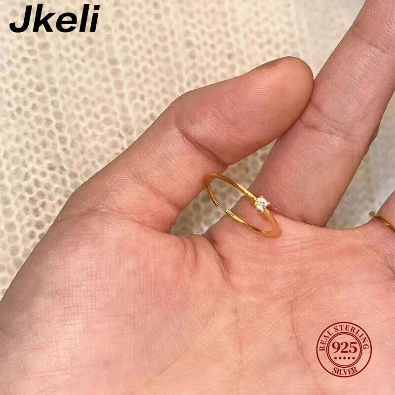 Jkeli S925 Sterling Silver Gold Plated White Zircon for Women Simple Fashion Design Fresh Style Open Finger Ring H260312