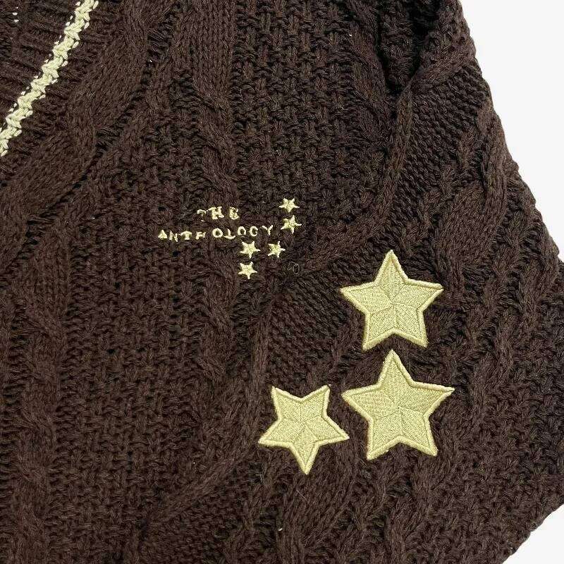 Folklore Style Fabric Cardigans with Stars Embroidered Female Autumn Winter Knitted Cardigan Women Warm Soft Loose Sweaters Tops Z260314