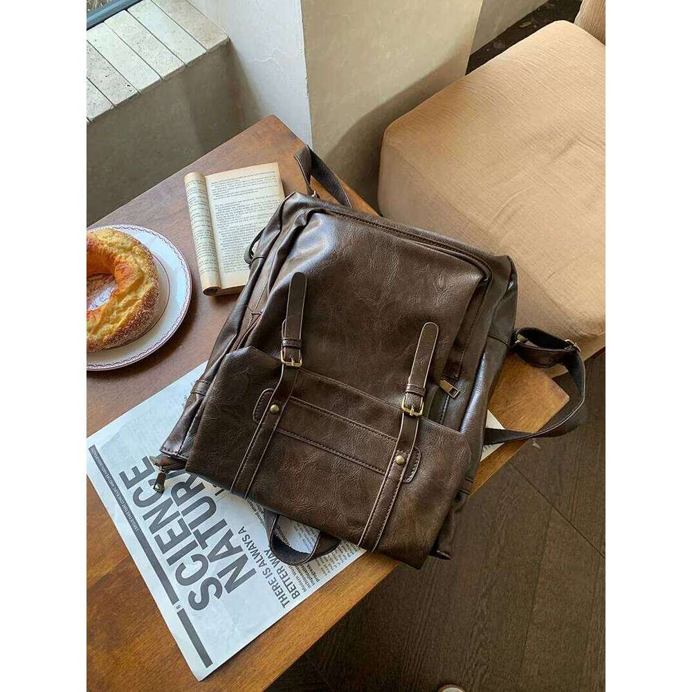 Vintage Brown Jk Backpacks Women High Street Preppy Style Pu Leather Backpack Ladies Harajuku Casual School Bag Fashion Y2k Bags Daily Versatile Bag