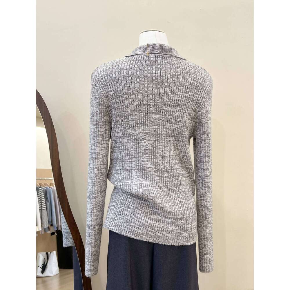 Women'S Polo Collar Long-Sleeved Knitted Base Layer Top Exudes A Sense Of Sophistication Z260313