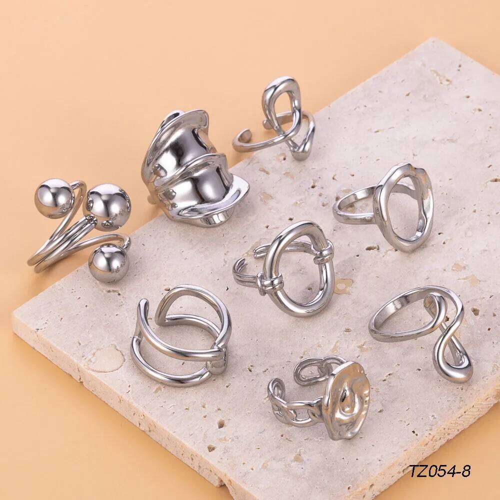 CARLIDANA Stainless Silver Color Irregular Circle Finger Rings Titanium Steel Personalized Geometric Open Ring Women H260312