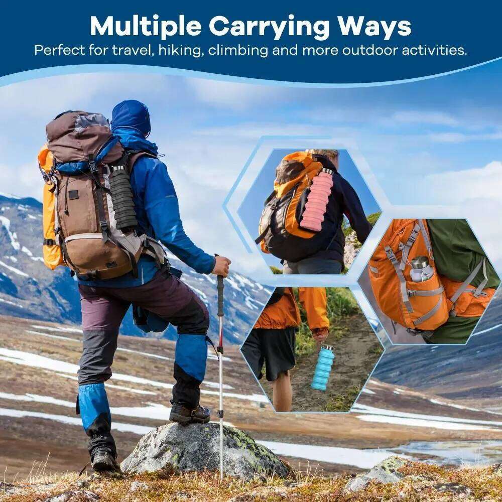 17oz Collapsible Leakproof BPA Free Foldable Eco-Friendly Silicone Water Bottle Indoor Sport Z260314