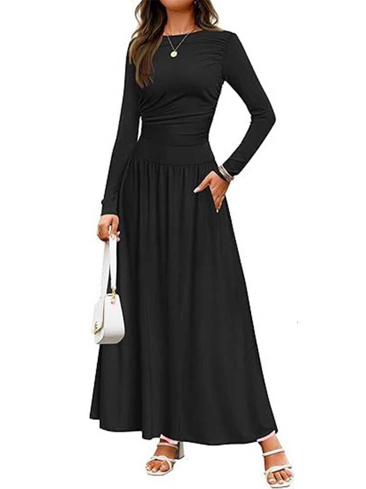 Autumn New Arrivals Women Long Sleeve Maxi Dress Comfortable Fit Ruched Detail Multi Color for Casual Everyday WearT260316