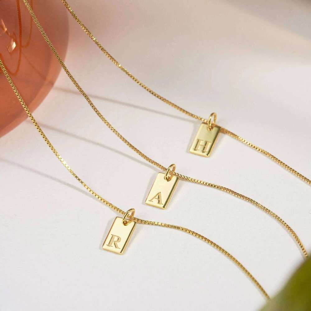 18K Gold Plated Initial Letter Square Pendant for Women Trendy Stainless Steel Box Chain Necklace Waterproof Jewelry H260312