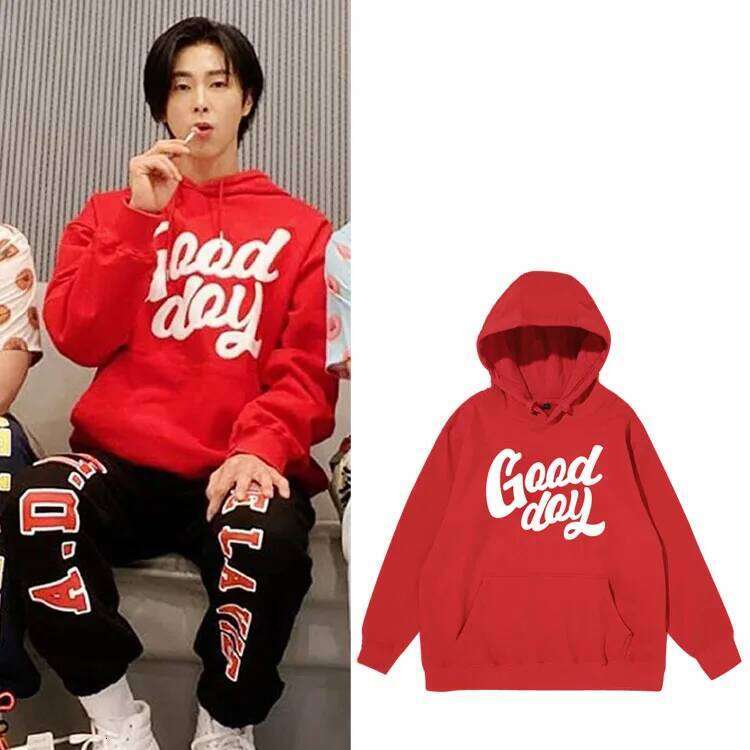 Red Fce-Lined Oversized Hoodie Street Sle Men's Faion Spring Autumn Winter Cotton Long Sve Sweatirt Zheng Yoon Ho Z260314