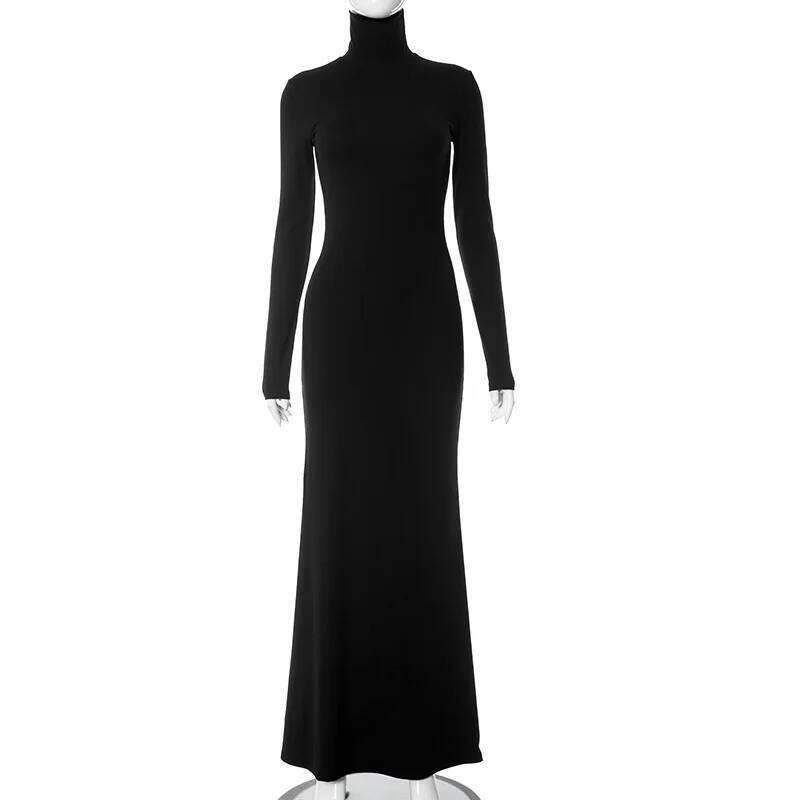 Cryptographic Fall Winter Turtleneck Elegant Long Sleeve Maxi Dress Outfits for Women Casual Fashion Bodycon Dresses Vestido Z260313
