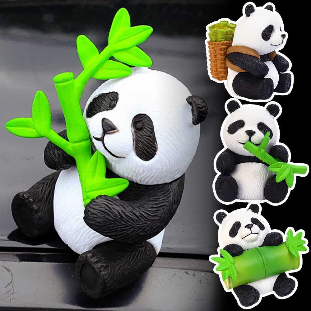 Panda Car Ornaments 3D Simated Cute Pandas Eat Bamboo Plastic Fall Prntion Decoration Car Dashboard Desktop Diy Ornament K260313