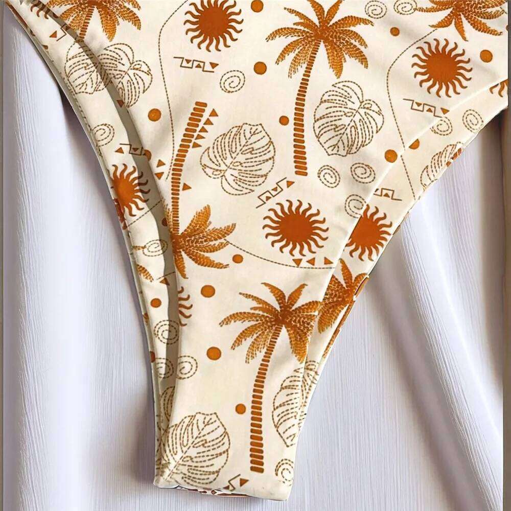 Sun Leaf Print String Shell Bikinis Sets De Mujer 2026 Push Up Sexy Swimsuit Women Summer Bathing Suit Brazilian Biquini Bikini Y260303
