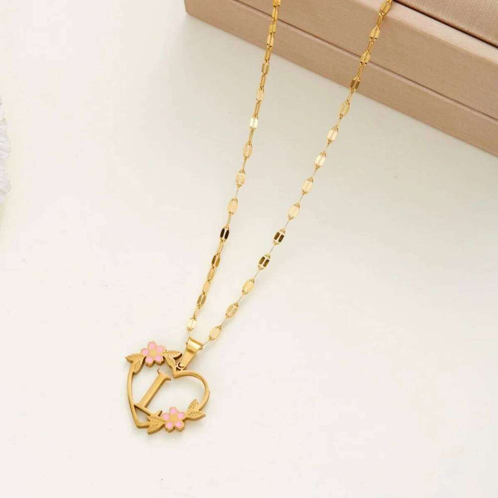 Stainless Steel 26 Initial Letters Flower Heart Pendant Necklace For Women Men Dainty A-Z Alphabet Name Choker Birthday Jewelry H260312