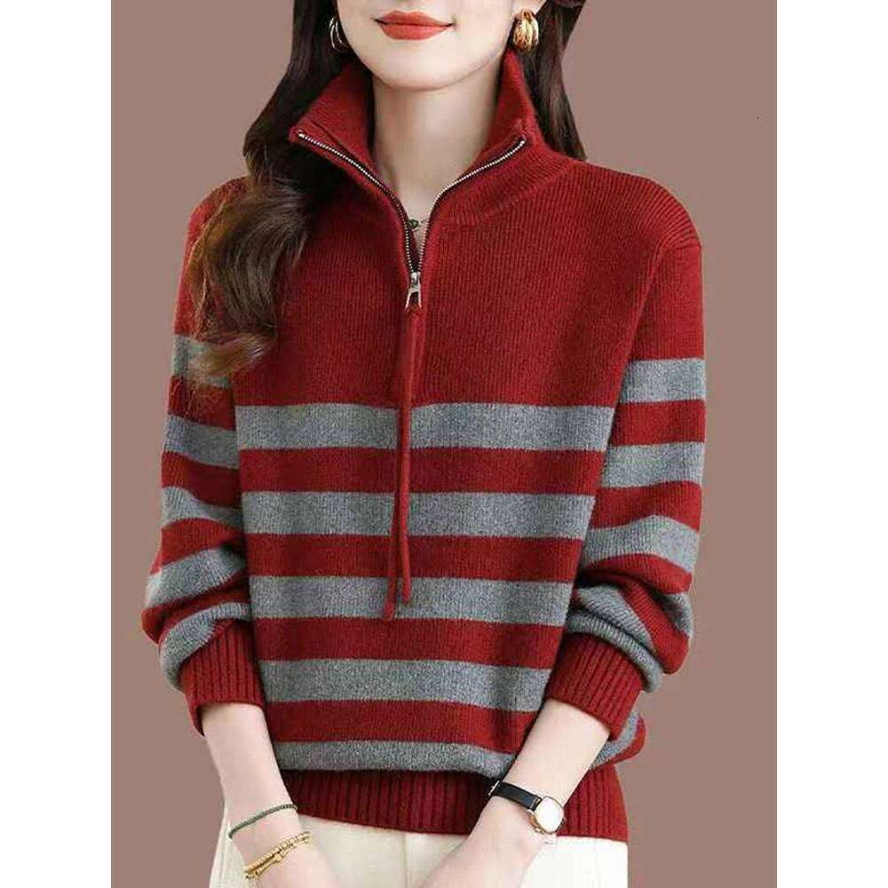 New Fashionable Lapel Pullover Long-Sleeved Zipper Knitted Sweater For Women In Autumn And Winter, Korean Popular Top -JR818 Z260313