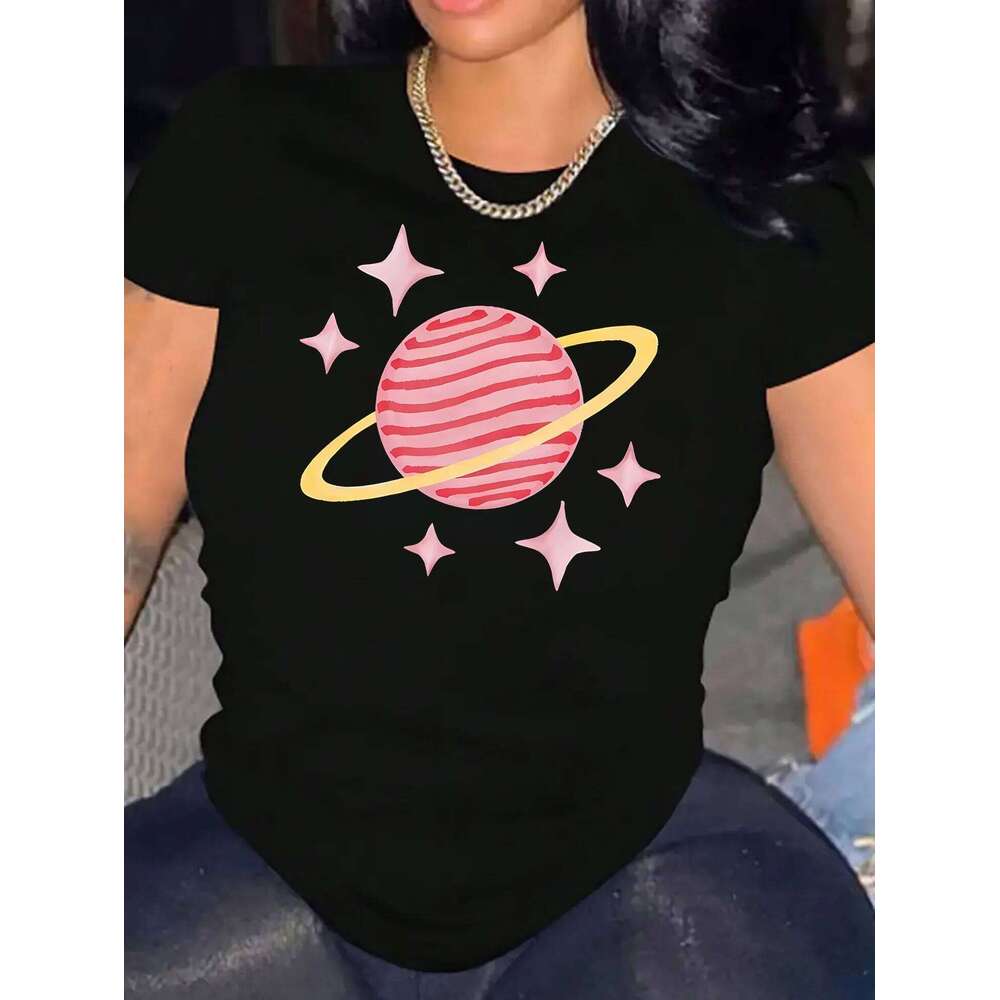 Women's Casual Candy Print Graphic Tee Round Neck Short Sleeve Summer Comfortable Top for Sports Activities Z260314