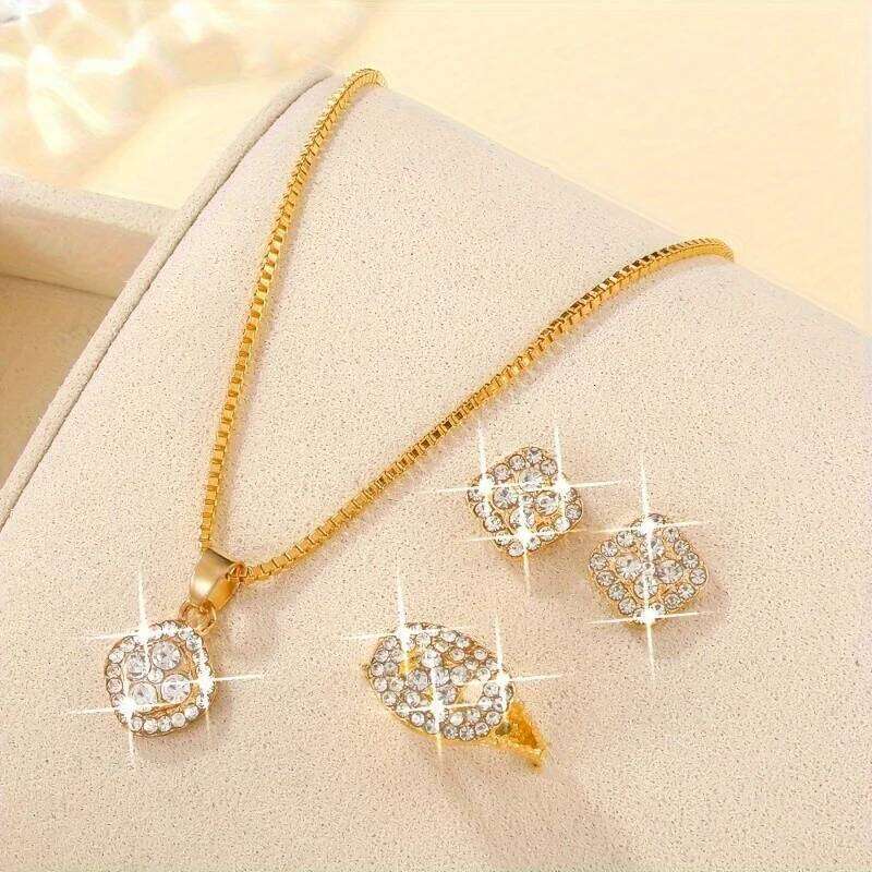 Cube Jewelry Women's Elegant Necklace Earrings & Ring Set Perfect for Valentine's Day Christmas Gift H260312
