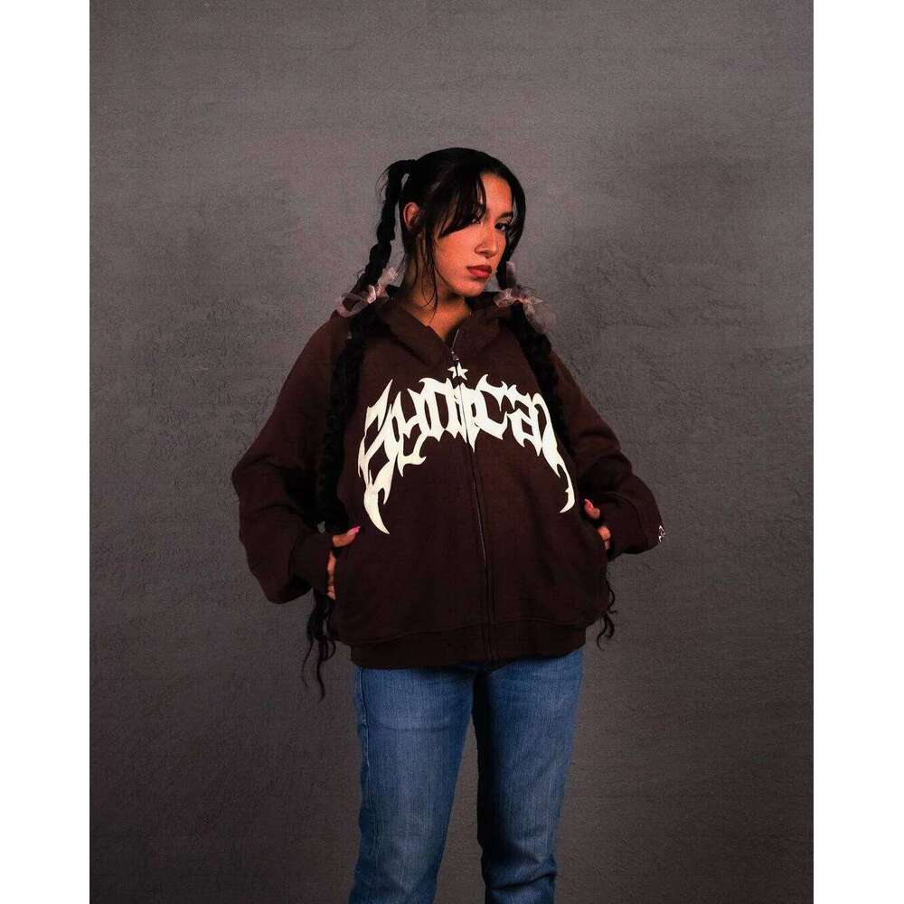 Y2K Unisex Hoodies Women Autumn Winter Harajuku Zip Up Hooded Sweatshirt Men Gothic Hip Hop Oversized Jackets Streetwear 26Y0313