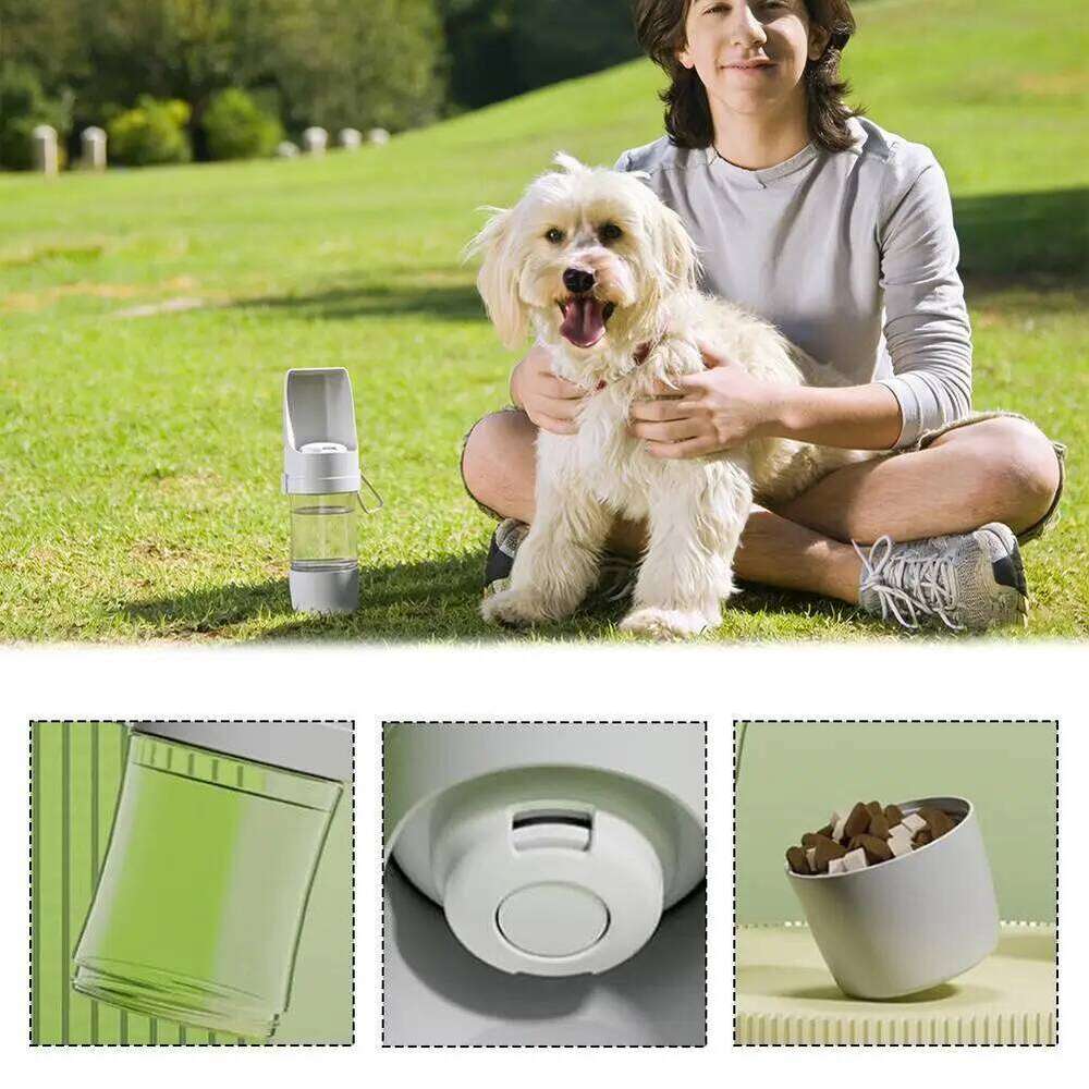 2-in-1 Pet Travel Bottle - Portable Dog Cup with Food Container, No Wet Mouth, Outdoor Water Dispenser for Pets 26W0313