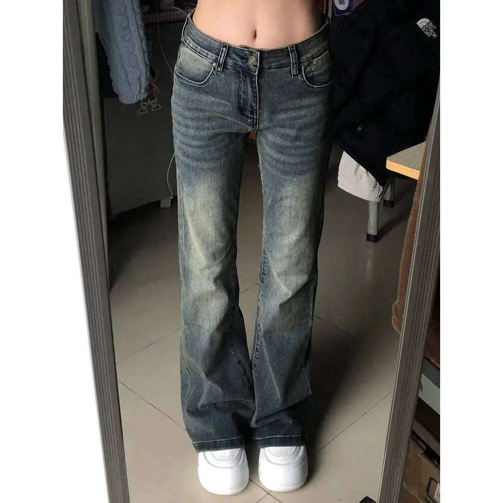 American Retro Women's Jeans Spring Autumn Spicy Girl Street High Waist Slim Wide Leg Floor Length Horseshoe Pants Z260313