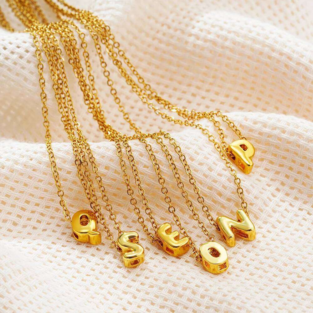 Tiny Gold Color Bubble Balloon Initial Letters Charms Chocker Necklaces for Women Single Alphabet Chains Personalized Jewelry H260312