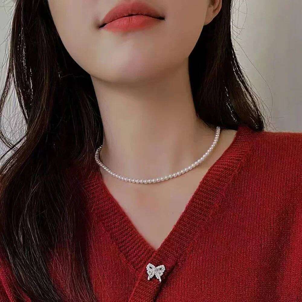 2025 Trend 4/6/8mm White Pearl Chokers Necklace Clavicle Chain For Women Classic Elegant Wedding Neck Jewelry Pendant Gift H260312